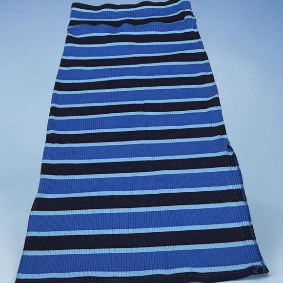 aerie Dresses & Skirts - Aerie Ribbed Striped Blue Midi Skirt with Side Slit